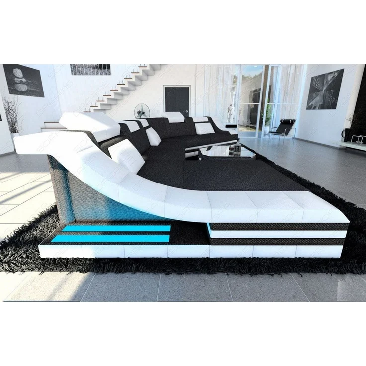 Polster Wohnlandschaft Turino CL mit LED - Strukturstoff - Dunkelgrau-Weiß - Links – Bild 2