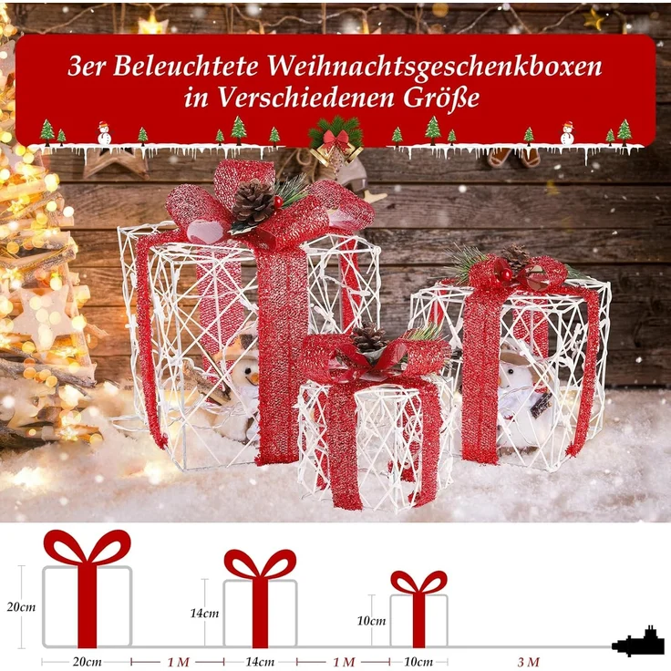 Salcar LED-Lichterkette 3er Set LED Geschenkbox Weihnachten Dekoration Lichter Weihnachtenbox, 48 LED Beleuchtete 8 Modes Weihnachts Beleuchtung Weihnachtsdeko – Bild 5