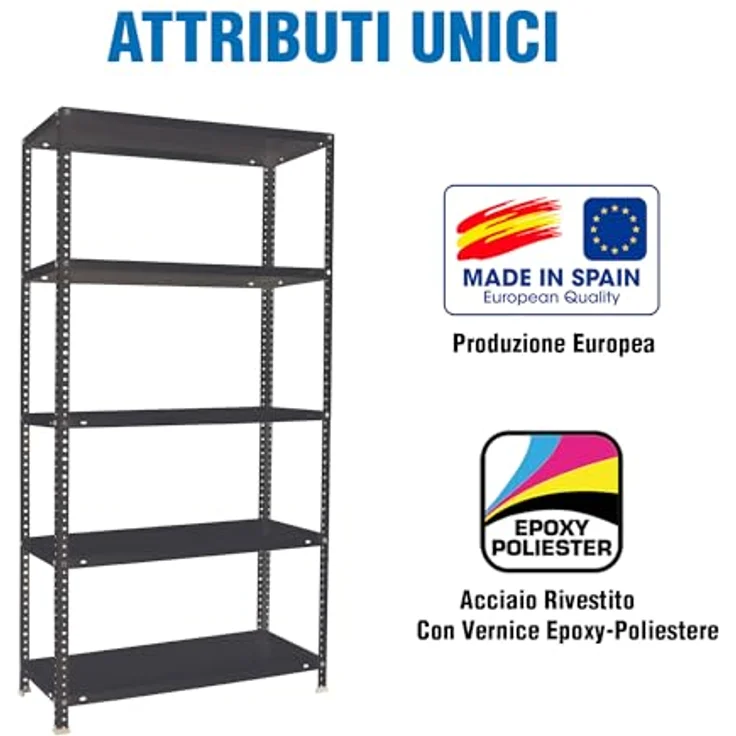 Simon Rack Metallregal, 5 verstellbare Regalböden, 100 kg Biegepunkt, 2000 x 1000 x 400 mm, mit Schrauben, Lagerregal, Anthrazit - Comfort – Bild 6