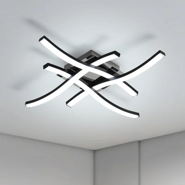 Comely Deckenlampe LED Modern, Schwarz 24W 2300LM Elegantes 4 Curved Design Deckenleuchte, Deckenbeleuchtung LED für Wohnzimmer Schlafzimmer Küü che Balkon Korridor, Kaltweiß 6500K