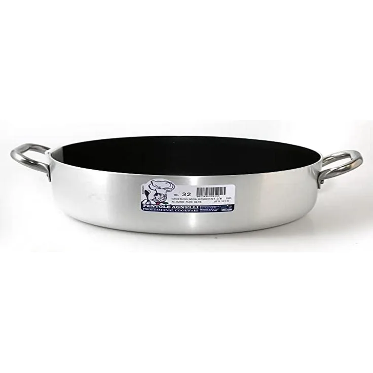 Pentole Agnelli Platinum Kasserolle, Aluminium, 2 Griffe aus Edelstahl, Silberfarben 45 cm Silber-schwarz