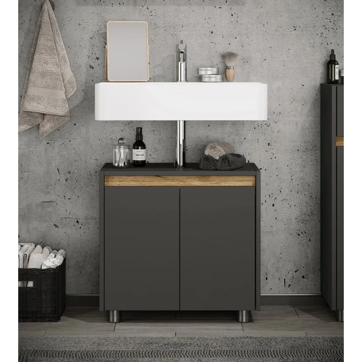 VCM Badmöbel Waschbeckenunterschrank Cosila 921838 Anthrazit / Honig-Eiche H. 55 x B. 57 x T. 33 cm – Bild 3
