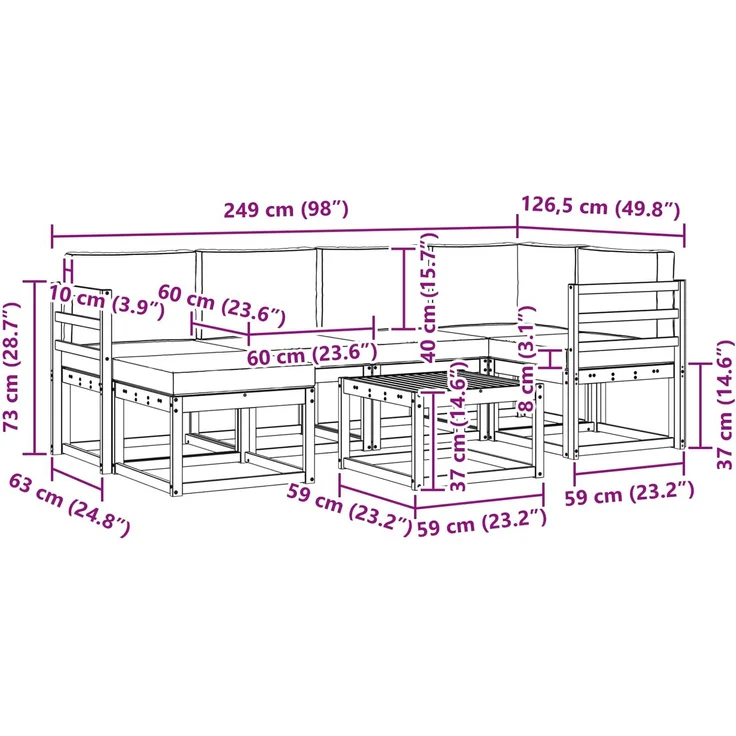 vidaXL Outdoor-Sofagarnitur mit Kissen 7 pcs Natur und Anthrazit 3366660 – Bild 11