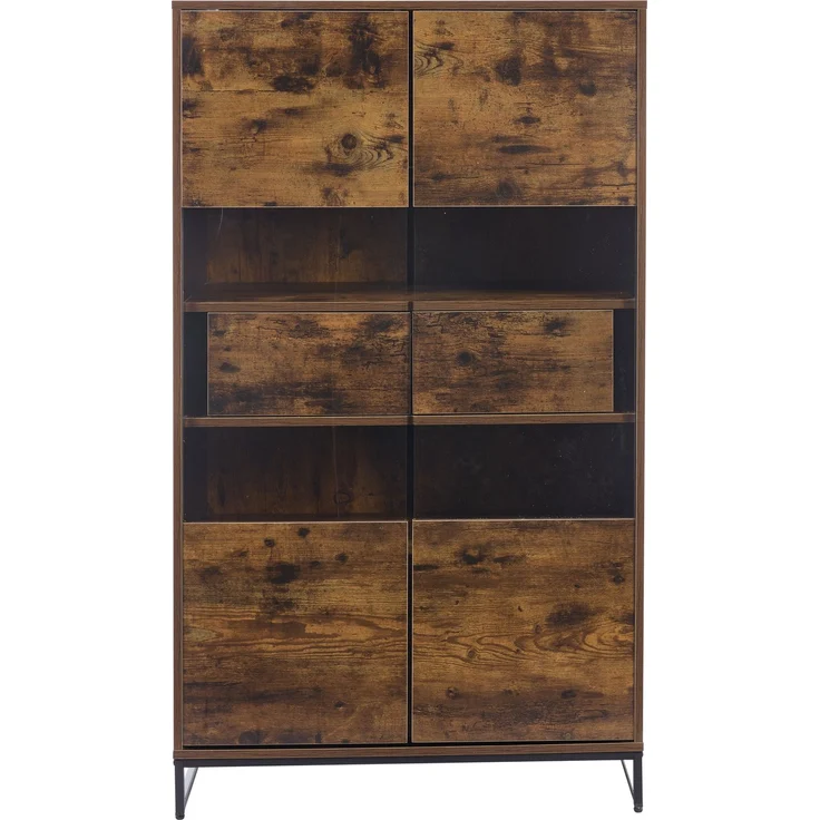 ZUBALIYA Vitrine (80 x 40 x 138 cm), 2 Türen und 2 Schubladen, LED - Beleuchtung, Transparente Elemente, Beige / Naturfarben / Schwarz – Bild 19