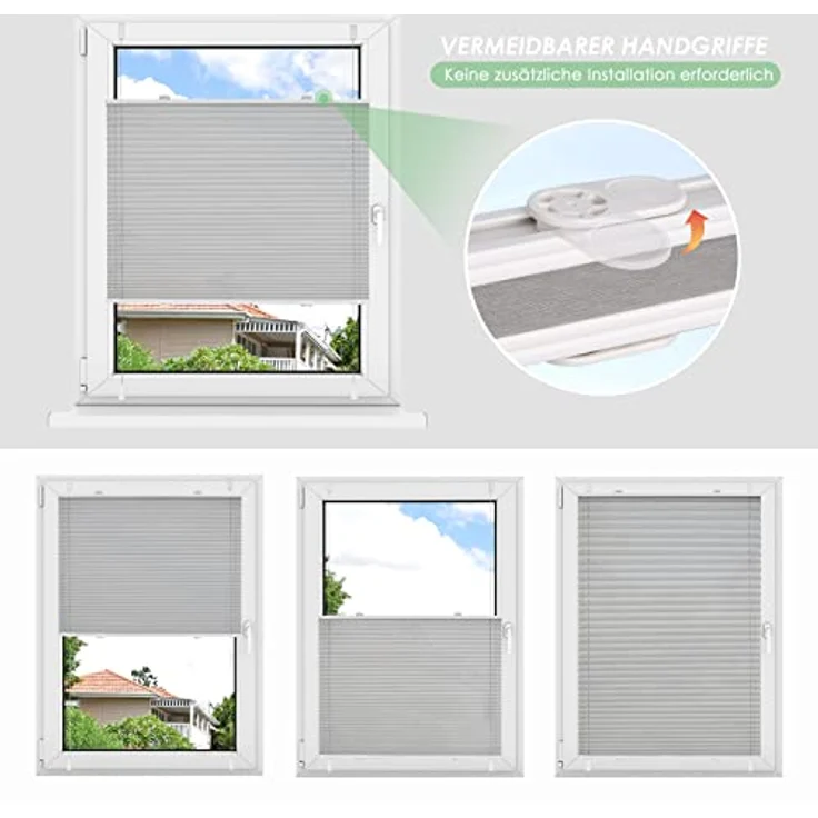 bobodeco Plissee ohne Bohren Klemmfix Faltrollo Jalousie Grau 100x130 cm (BxH), Plisseerollo Sichtschutz und Sonnenschutz Blickdicht Easyfix lichtdurchlässig Rollo für Fenster & Tür – Bild 6