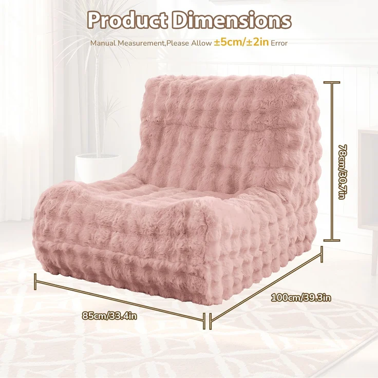 Niedlicher Raupen-Sitzsack, Sitzsacksofa, Bodensofa, Bodenstuhl mit Rückenlehne für Wohnzimmer und Schlafzimmer – Rosa – 85 x 100 x 78 cm – YOUDENOVA – Bild 4