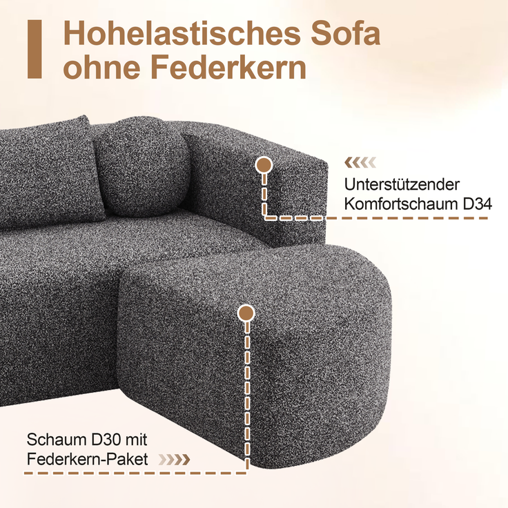 Merax 4-Sitzer Sofas, 292cm Modulare Sofa, Modulare Schlafcouch mit Schlaffunktion, Vollkomprimierte Cloud Couch, Chenille, Ohne Montage, Schwarz – Bild 8