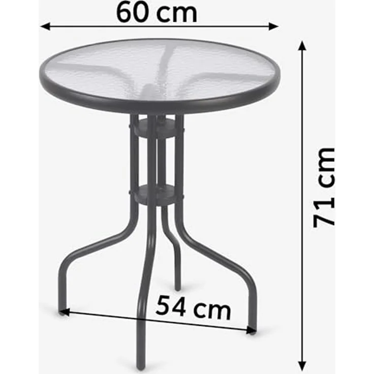 Sofotel Gartentisch Balkontisch Rund Stahl Pulverbeschichtet Glas Gehärtet Metall Schwarz – Bild 3