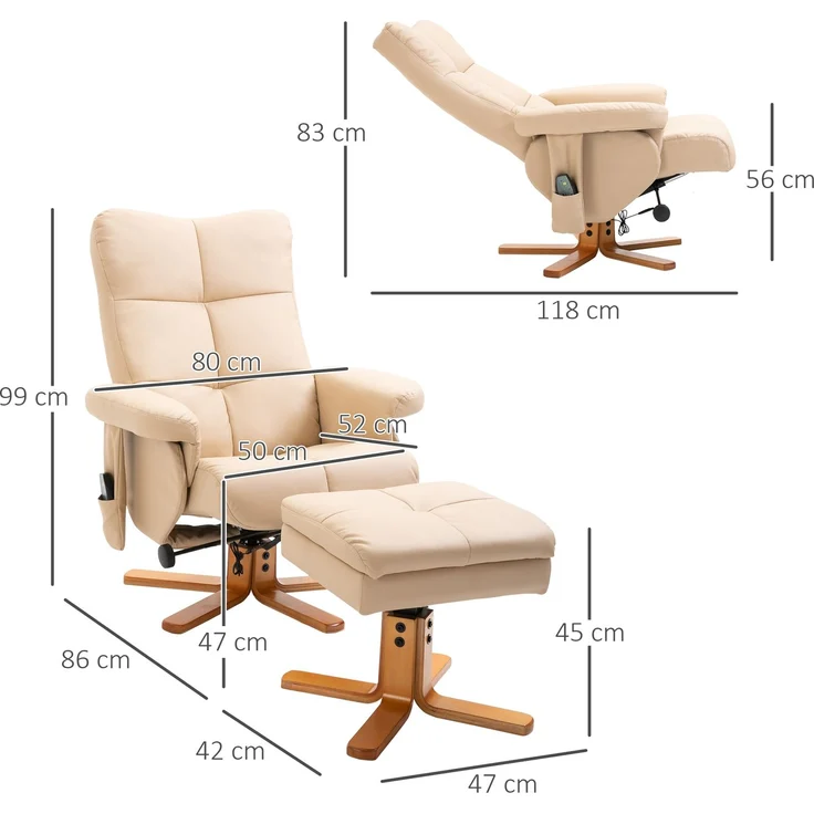 HOMCOM Massagestuhl, Kunstleder, Schaumstoff, Cremeweiß, 80L x 86B x 99H cm – Bild 3