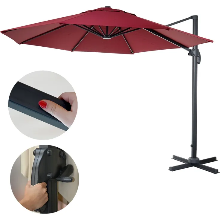 Gastronomie-Ampelschirm HWC-A96, Sonnenschirm, rund Ø 4m Polyester Alu/Stahl 27kg ~ bordeaux ohne Ständer