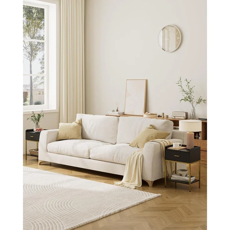 Schwarzer 3-Tier Nachttisch mit Schublade und Regal, Moderner – Bild 5