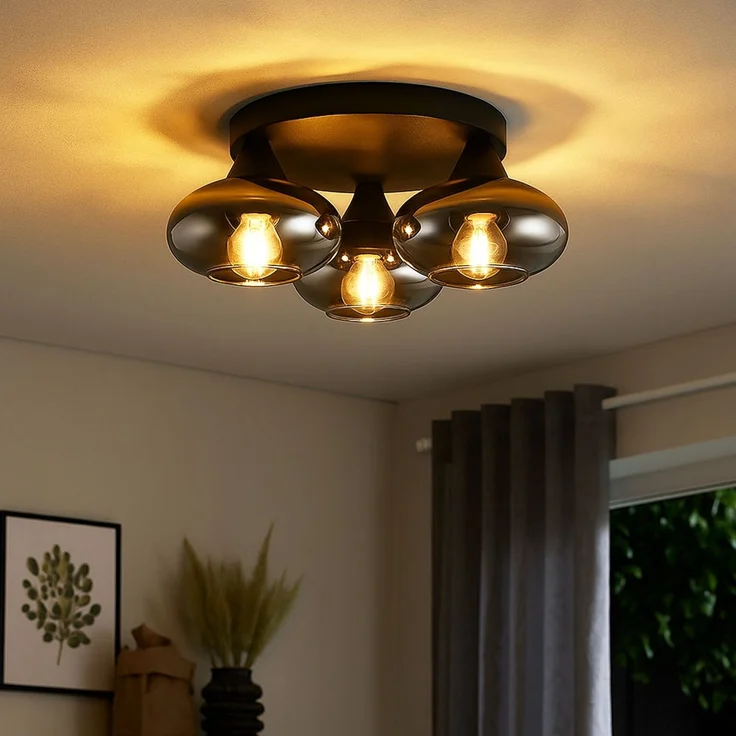 LED Deckenlampe, Metall, schwarz, rauchfarbenes Glas, D 39 cm – Bild 5
