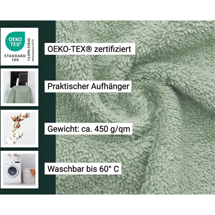 ZOLLNER 5er Set Duschtücher, 70x140 cm, salbei, 100% Baumwolle – Bild 3