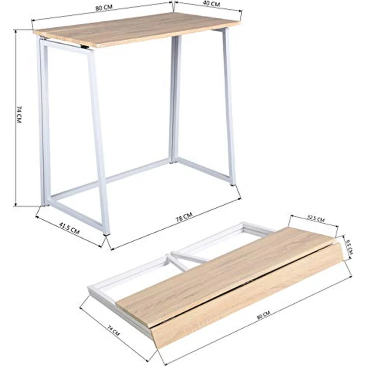 MEUBLE COSY Klapptisch Kleiner Klappbarer Schreibtisch Laptoptisch aus Holz und Metall Computertisch fürs Büro, Wohnzimmer, Home Office, Industrie-Design, Eiche, 80 x 40 x 74 cm – Bild 4