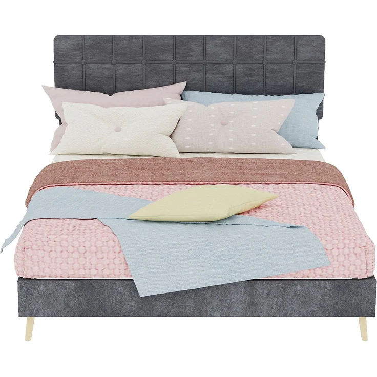 Novelux Polsterbett 140x200 cm mit gestepptem Kopfteil - Doppelbett Stoffbett Dunkelgrau, Massivholzrahmen & Holzfüße, Modernes Bettgestell für Schlafzimmer – Bild 10