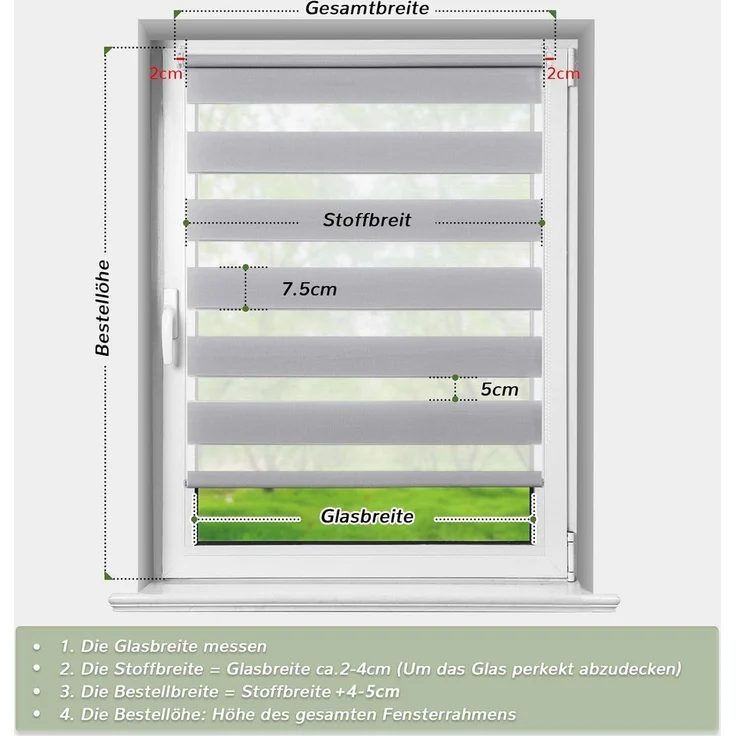 Deswell Doppelrollo Klemmfix ohne Bohren Grau B50 x H220 cm (Stoffbreite 46cm) Rollos für Fenster ohne Bohren für Fenster mit Lichtdurchlässig & Verdunkelnd/Höhe Stufenlos Verstellbar – Bild 4