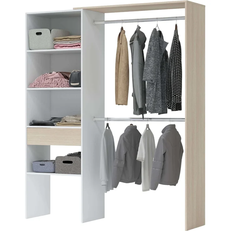 Calicosy 'DRESS' Kleiderschrank Eichenholzoptik und weiß - H187 cm - Weiß – Bild 1