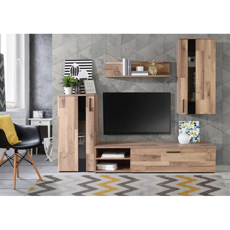 FORTE Crunch Wohnwand, Holzwerkstoff, Braun, 213 x 184 x 41,3 cm