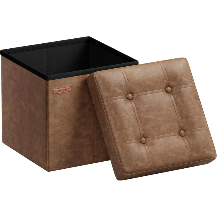 Songmics Sitzhocker 38 cm, Aufbewahrungsbox faltbar, Fußhocker mit Deckel, aus Kunstleder, bis 300 kg belastbar, für Eingang, Wohnzimmer, Schlafzimmer, kaffeebraun LSF030K11