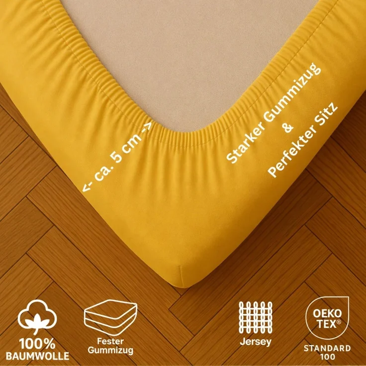 EXKLUSIV HEIMTEXTIL Jersey Spannbettlaken Premium 90 x 200 cm Gelb 100% Baumwolle Öko - Tex Zertifiziert Bed-Sheet Bettlaken Spannbetttuch Topper Leinentuch – Bild 4