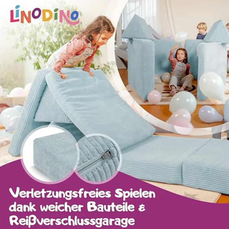 Linodino Kindersofa Spielsofa I aus Schaumstoff Bausteine I Spielcouch für Kinder, 3 Jahre Garantie – Bild 4
