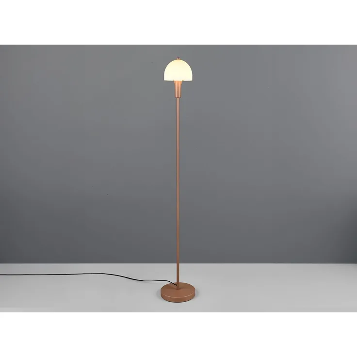 Kleine Stehlampe GLENN Coffee mit Metallfuß und Lampenschirm Glas, Höhe 120cm