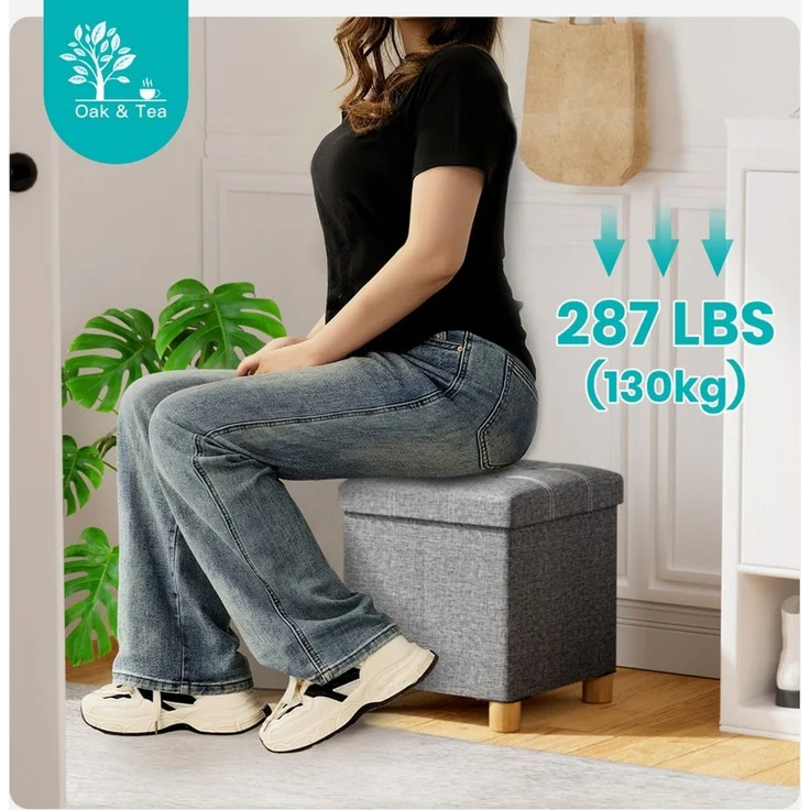 Oak&Tea Stauraumhocker Sitzhocker mit Stauraum – Klappbare Aufbewahrungsbox & Sitzwürfel – Bild 4