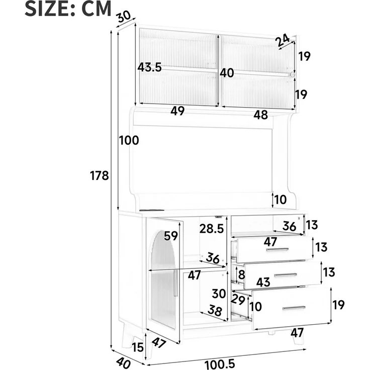 Buffetschrank 100,5 x 40 x 178 cm aus Particle Board mit Acrylglasfront und Steckdosen – Bild 4
