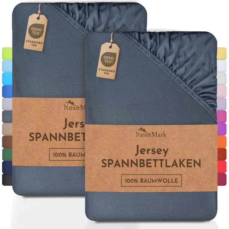 NatureMark 2er Pack Jersey Spannbettlaken, Spannbetttuch 100% Baumwolle in vielen Größen und Farben MARKENQUALITÄT ÖKOTEX Standard 100 | 120x200 cm - anthrazit grau