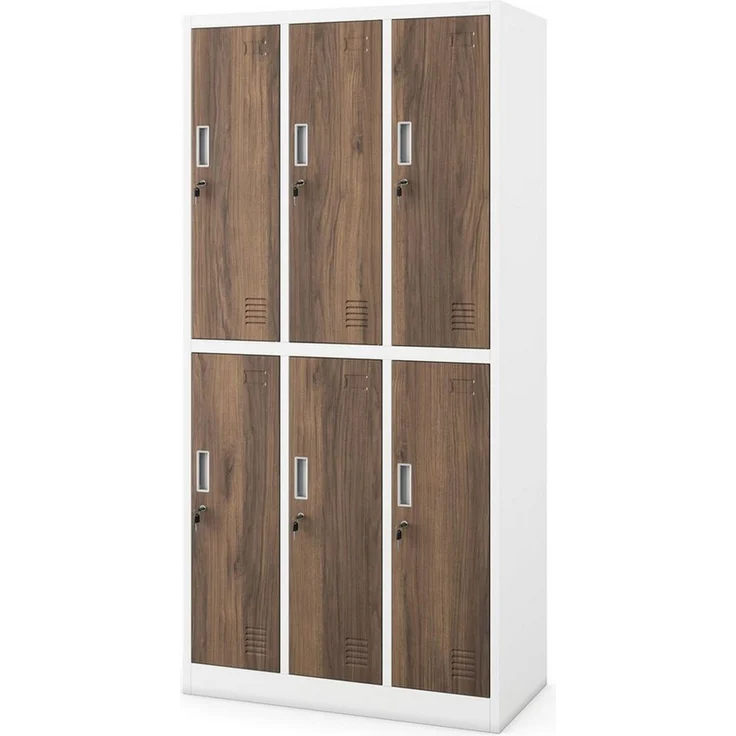 Jan Nowak Arbeitsschutz Garderobenschrank abschließbar, Metallschrank mit 6 Fächern, Spindschrank Stahl mit Kleiderstange, Umkleideschrank für Personal, Betrieb und Sozialraum, 185 x 90 x 45 cm – Bild 2