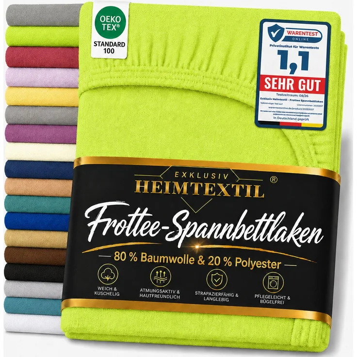 EXKLUSIV HEIMTEXTIL Frottee Spannbettlaken 90 - 100 x 200 cm Apfelgrün – Bild 1