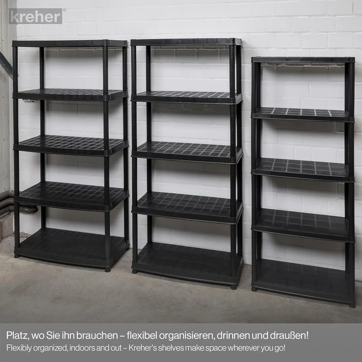 KREHER Kunststoff Steckregal 18" mit 4 Böden und hoher Tragkraft in Schwarz – Bild 7