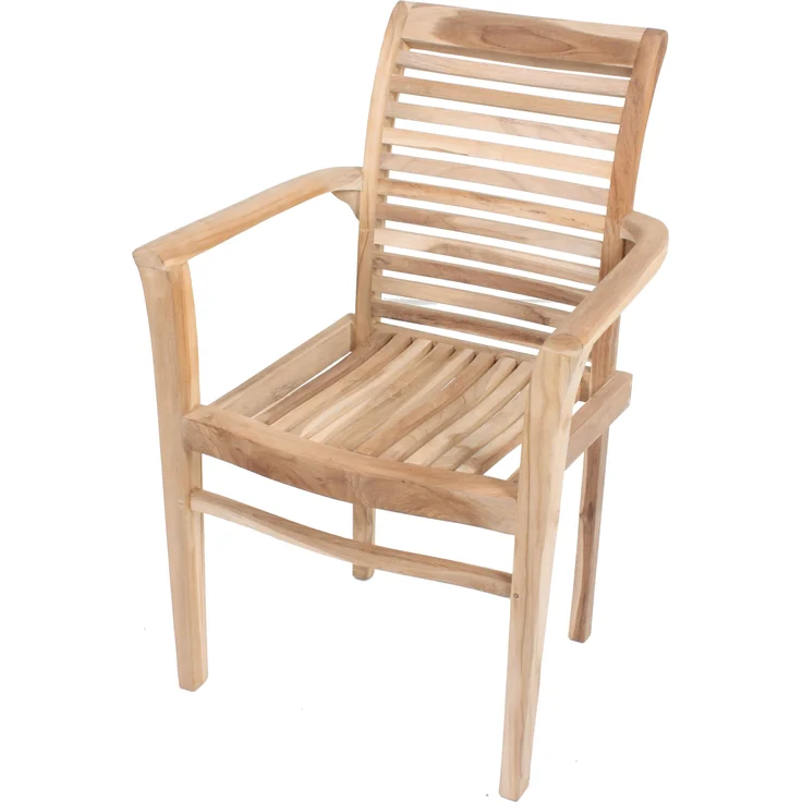 Gartenstuhl 2er Set MEIKE mit Armlehnen - Teak, Natur | Stapelstuhl Wetterfest Gartenstühle Outdoor Essstühle – Bild 2