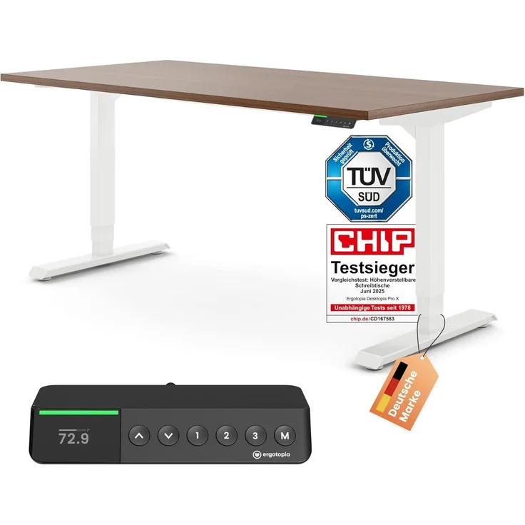 Desktopia Pro X - Elektrisch höhenverstellbarer Schreibtisch / Ergonomischer Tisch mit Memory-Funktion, Nussbaum, Gestell Weiß, 180x80 cm – Bild 1