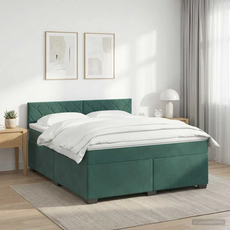 vidaXL Boxspringbett mit Matratze Dunkelgrün 140 x 200 cm Samt 3450737 – Bild 1