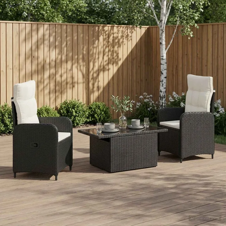 vidaXL Outdoortisch-Set 3 stk. Schwarz und Cremeweiß 100 x 55 x 73 cm 3422402
