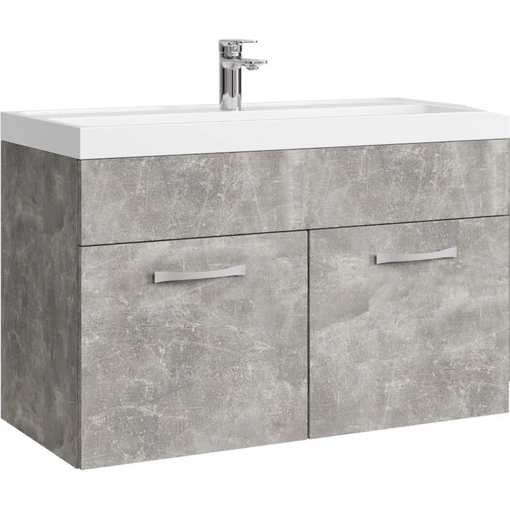 Badplaats Badmöbel Set mit Waschbecken und Unterschrank Paso 01 80 x 40 cm Beton Grau - Waschbeckenunterschrank mit Waschbecken – Bild 1