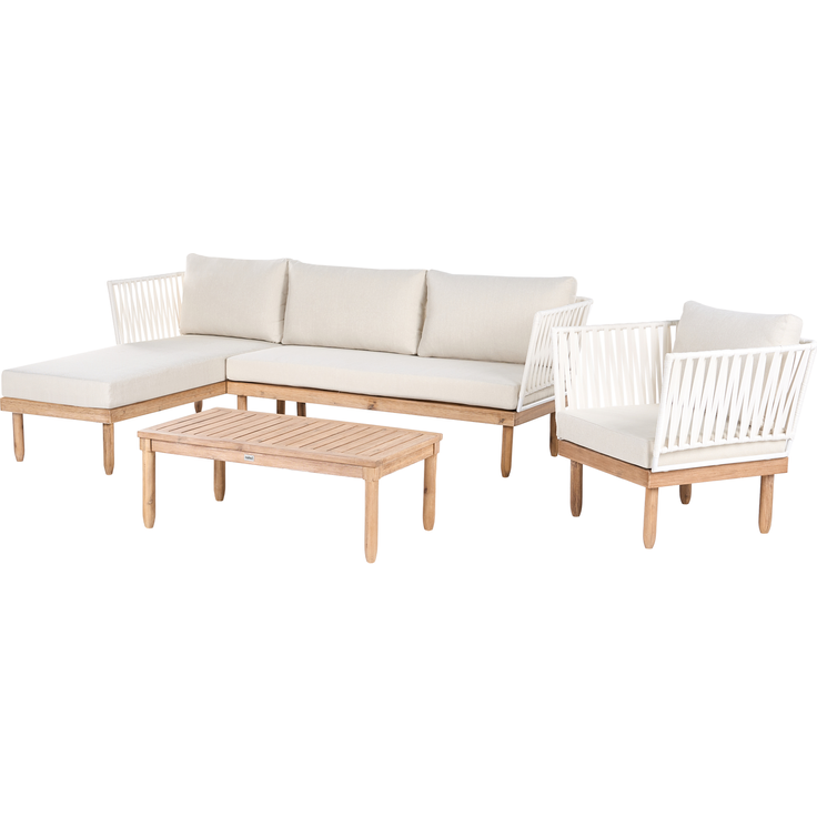 Lounge Set mit Tisch 4-Sitzer CREMONA Akazienholz rechtsseitig Weiß – Bild 4