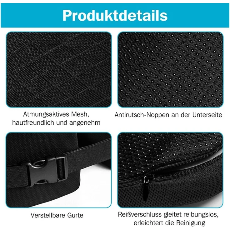 OSTWOLKE Sitzkissen für Autositz Fahrer - Ergonomische Sitzerhöhung aus Memory-Schaum, Anti-Rutsch-Sitzkissen mit U-Form Design – Bild 3