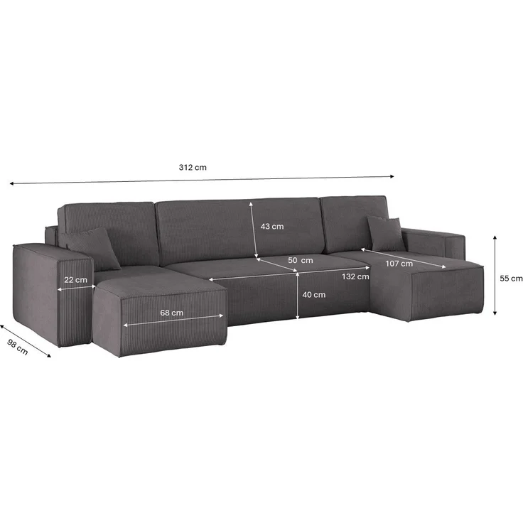 Kaiser Möbel Ecksofa mit schlaffunktion und bettkasten, Couch U-form BEST stoff Poso, Schlaffunktion, Bettzeugaufbewahrung, universal – Bild 2