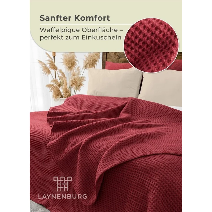 Wohndecke Wohndecke Waffelpique aus Baumwolle - Kuscheldecke, Baumwolldecke -, Laynenburg, Decke als Sofa-decke, Couchdecke, Wolldecke aus Baumwollmix – Bild 3
