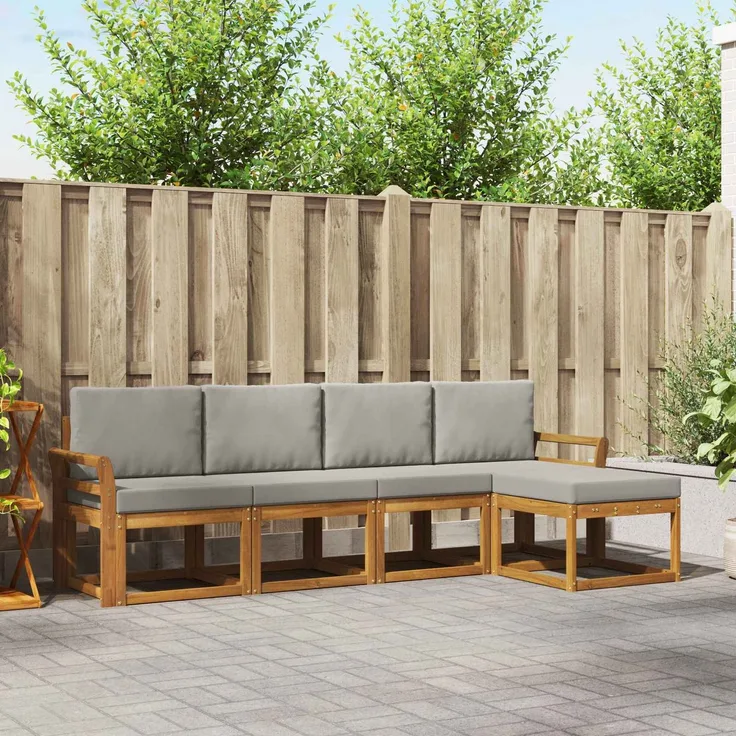 vidaXL Outdoor-Sofagarnitur 5 Stk. Natürlich und Hellgrau 3366254