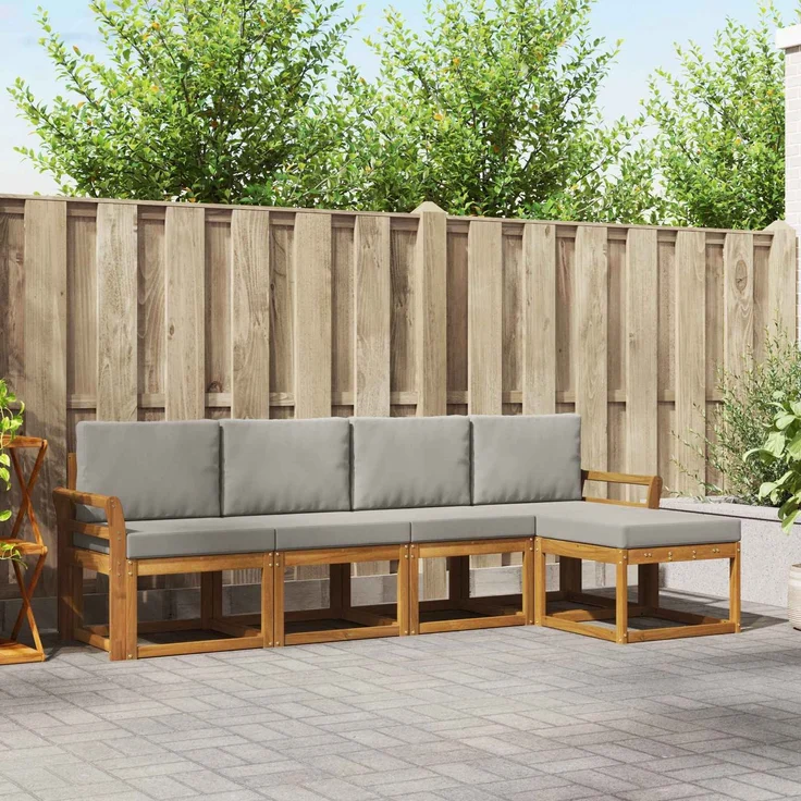 vidaXL Outdoor-Sofagarnitur 5 Stk. Natürlich und Hellgrau 3366254 – Bild 1