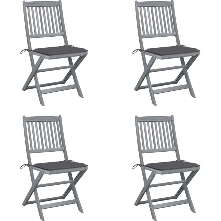 vidaXL Klappbare Gartenstühle 4 Stk. mit Kissen Massivholz Akazie 3064563
