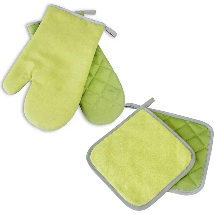 Delindo Lifestyle Topfhandschuhe Ofenhandschuhe, Topflappen, (4er Sparset, 4-tlg, bestehend aus 2x Ofenhandschuh + 2x Topflappen), Hitzebeständig bis 250 °C für maximal 15 Sekunden