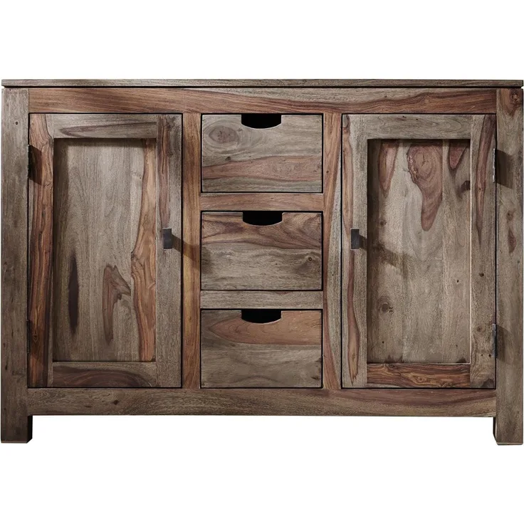 Massivmoebel24 Sideboard (Sideboard Sheesham 120 x 45 x 85 grau geölt NATURE GREY #83)