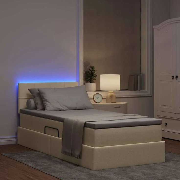 vidaXL LED-Speicherbett mit Matratze Creme 90 x 200 cm Stoff 3371122 – Bild 5