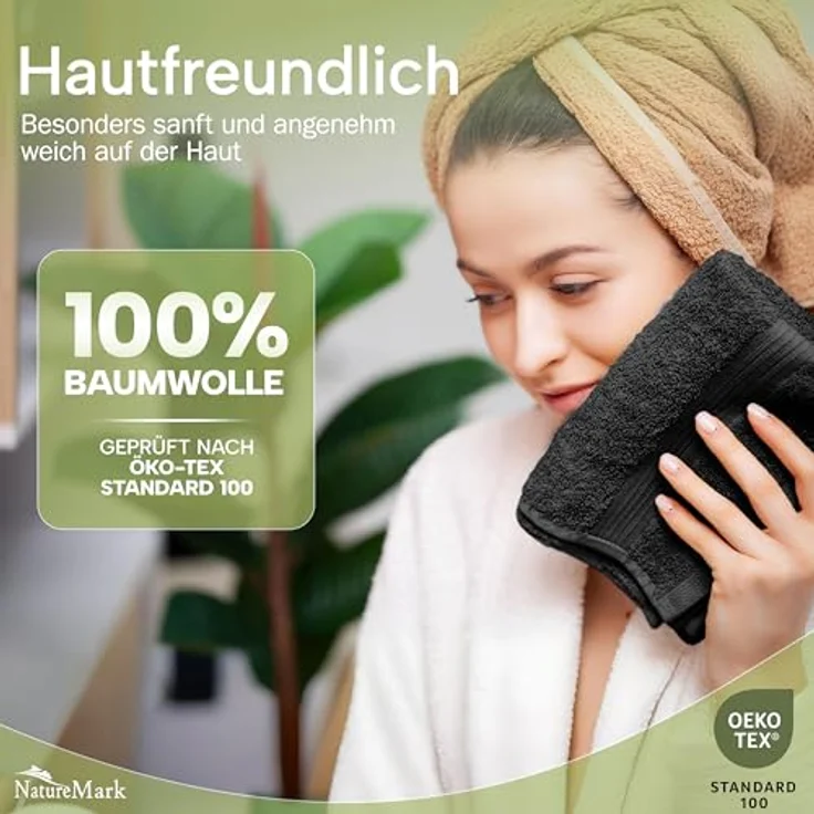 NatureMark 12er Pack Gästetücher Premium Qualität 30x50 cm GÄSTEHANDTUCH Frottiertuch-Set 100% Baumwolle Farbe: Schwarz – Bild 7