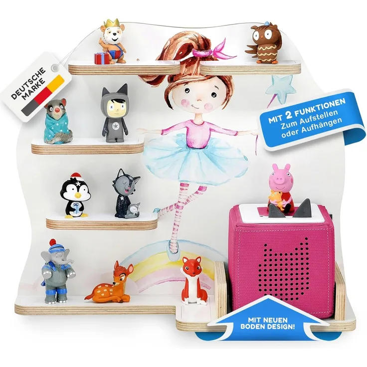 stadtecken Holzregal für Musikbox I passend für die Toniebox und ca. 35 Tonies I Perfekte Aufbewahrung im Kinderzimmer I zum Aufstellen oder Aufhängen (Ballerina)