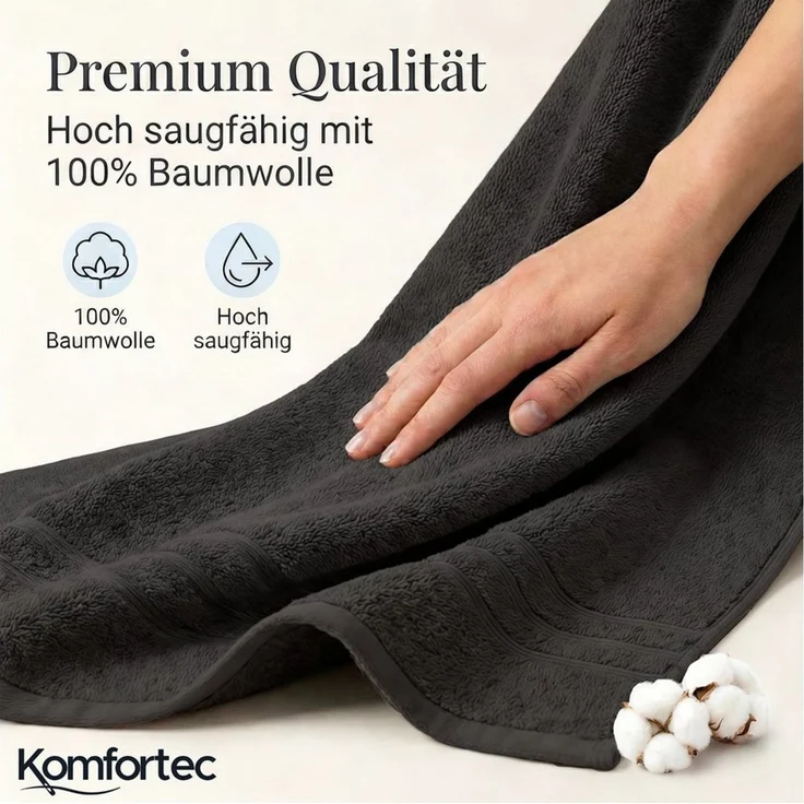 Komfortec Saunatuch 80x200 cm Saunatücher Set aus 100% Baumwolle, Frottee (2-St), XXL, Weich, Groß, Schnelltrocknend – Bild 3